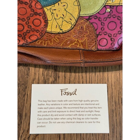 Fossil Key Multicolor Patchwork Leather Boho Crossbody Purse Zipper Pockets - Picture 10 of 13